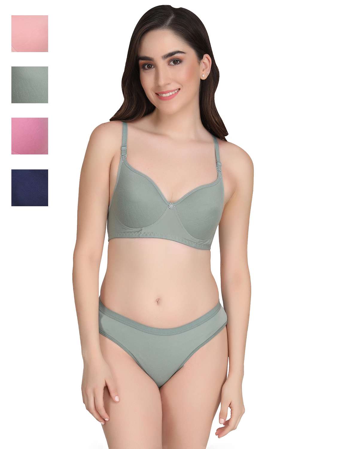 women pack of 4 solid bra and panty set