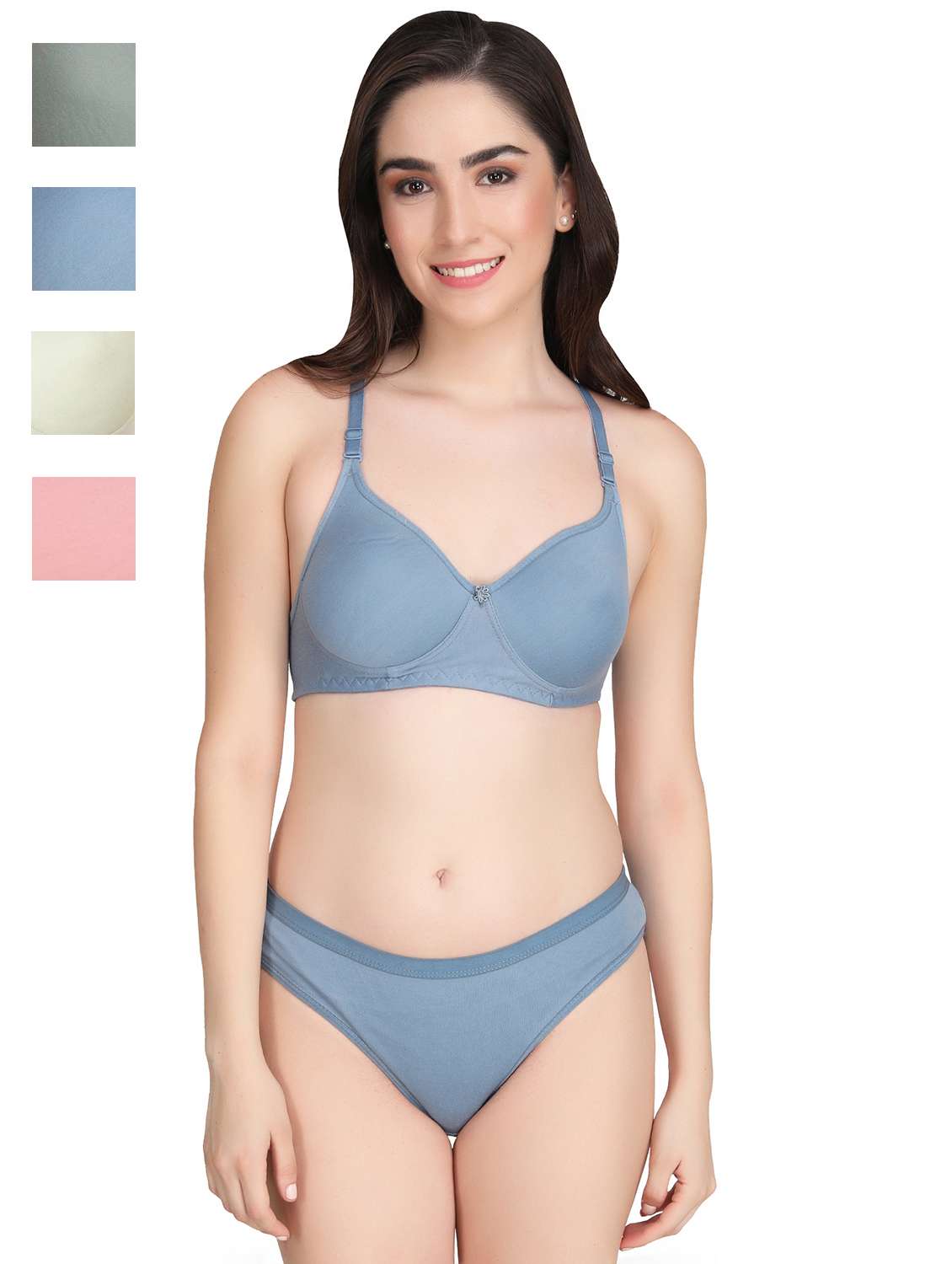 women pack of 4 solid bra and panty set