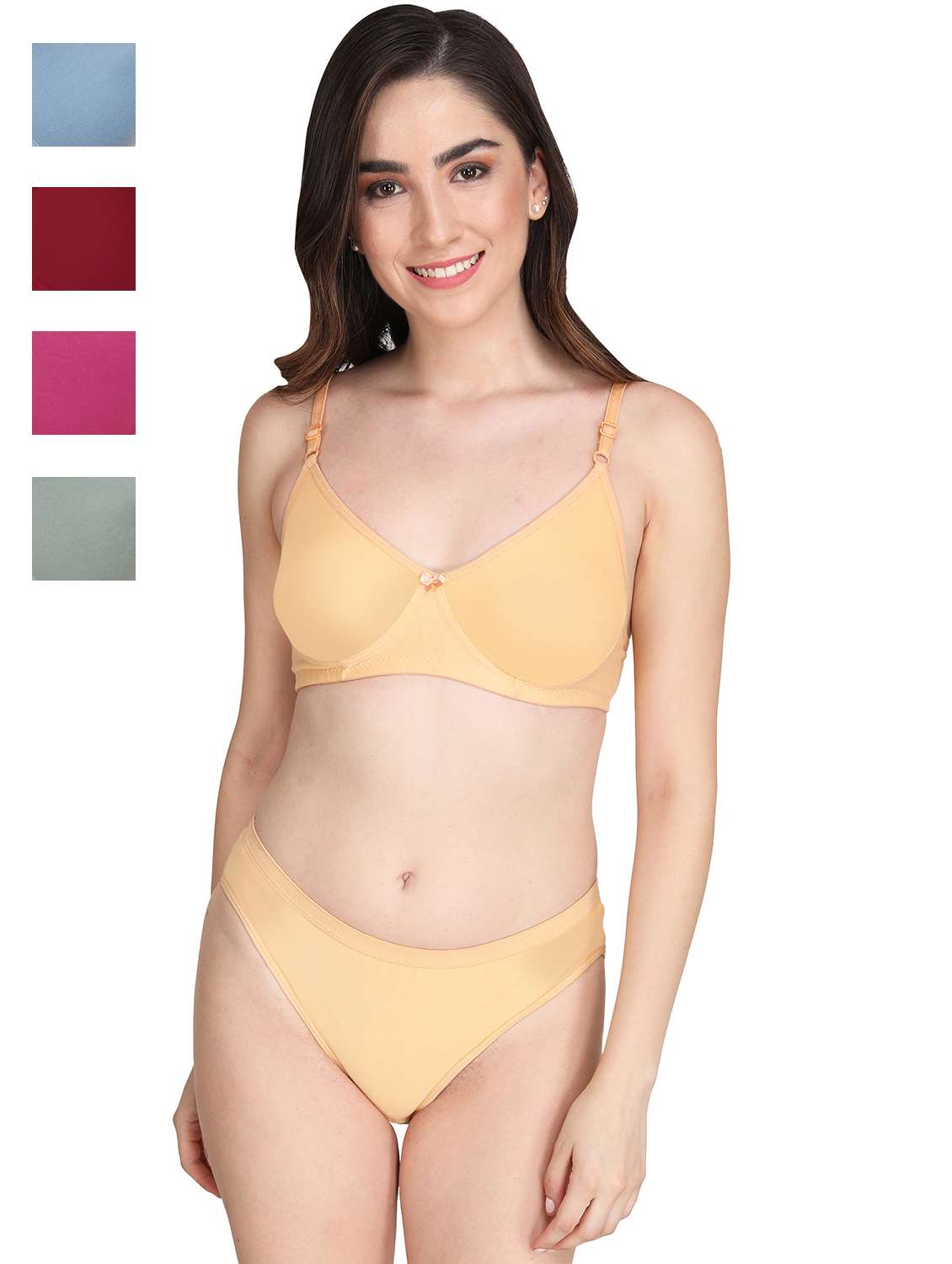 women pack of 4 solid bra and panty set