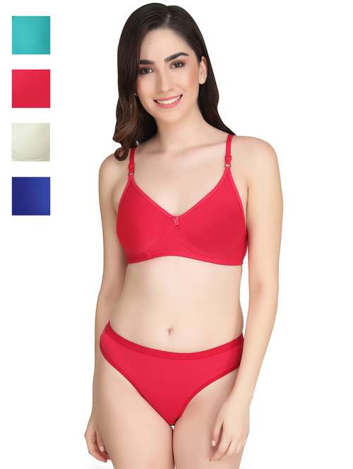 women pack of 4 solid bra and panty set - 22064938 -  Standard Image - 0