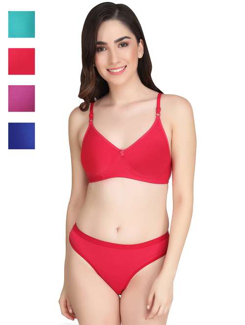 women pack of 4 solid bra and panty set - 22064939 -  Standard Image - 0