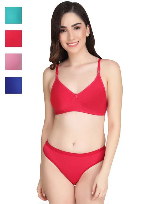 women pack of 4 solid bra and panty set - 22064940 -  Standard Image - 0