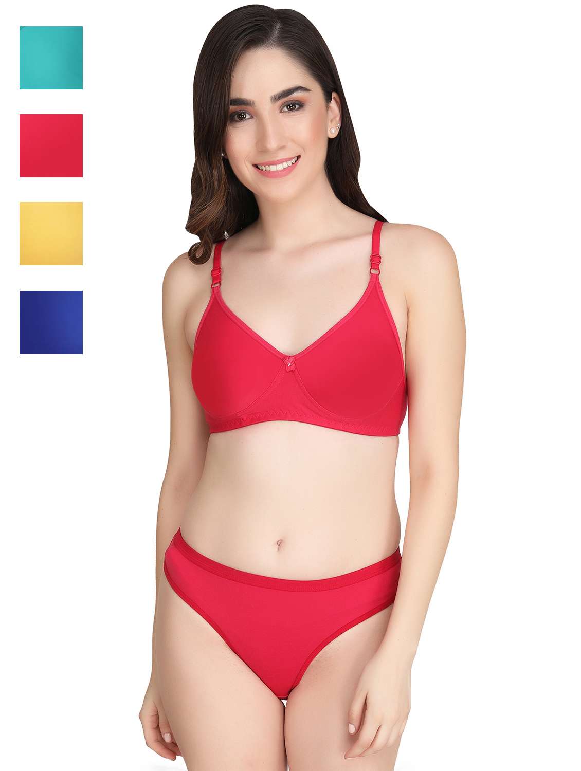 women pack of 4 solid bra and panty set