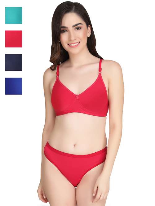 women pack of 4 solid bra and panty set - 22064943 -  Standard Image - 0