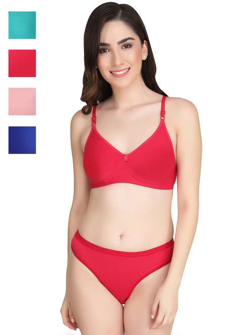 women pack of 4 solid bra and panty set - 22064944 -  Standard Image - 0