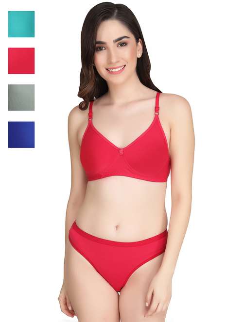 women pack of 4 solid bra and panty set - 22064945 -  Standard Image - 0