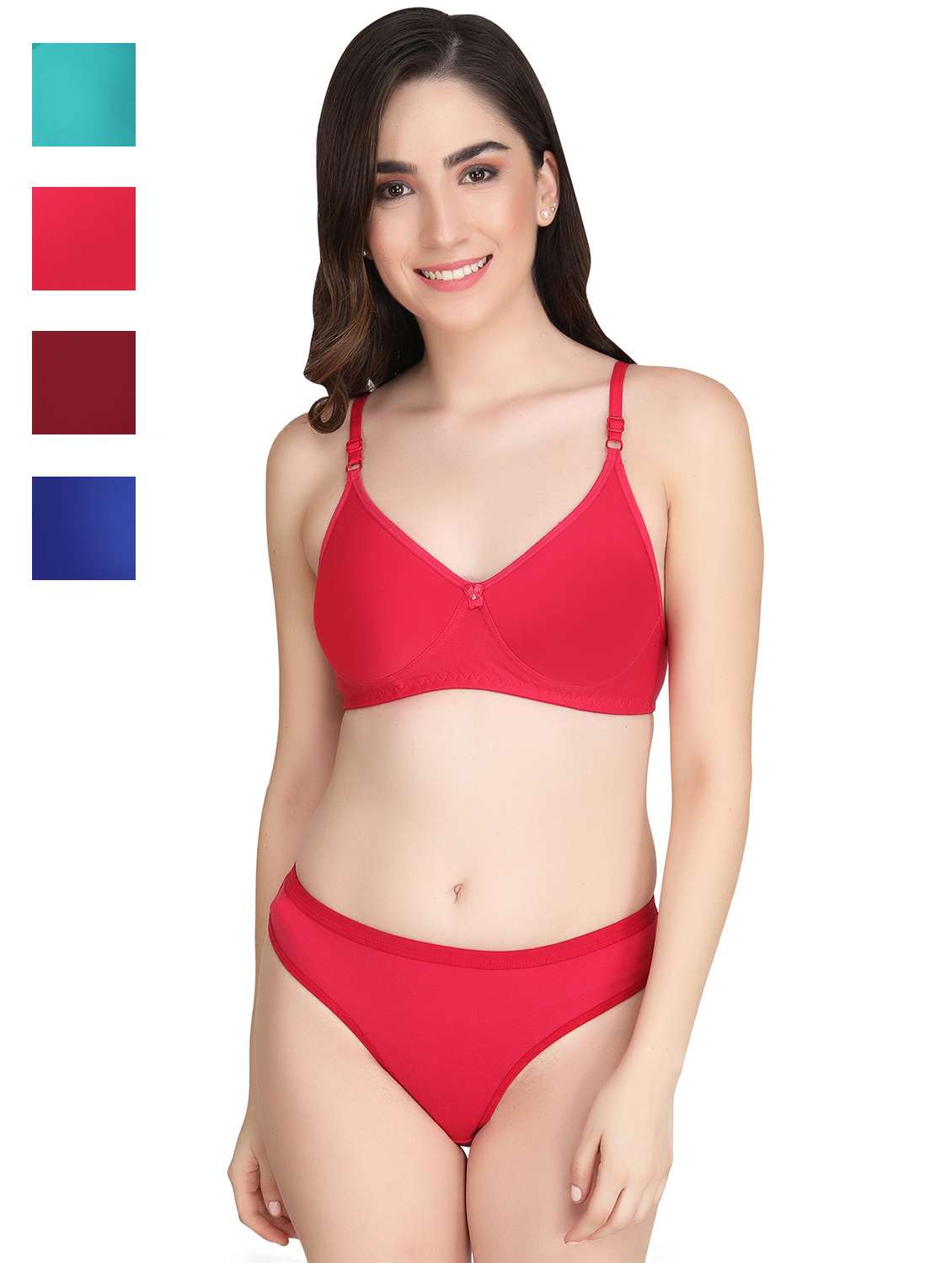 women pack of 4 solid bra and panty set