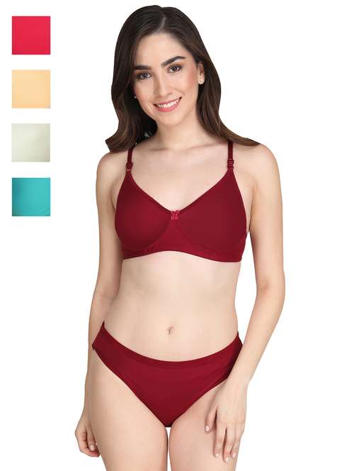 women pack of 4 solid bra and panty set - 22064948 -  Standard Image - 0