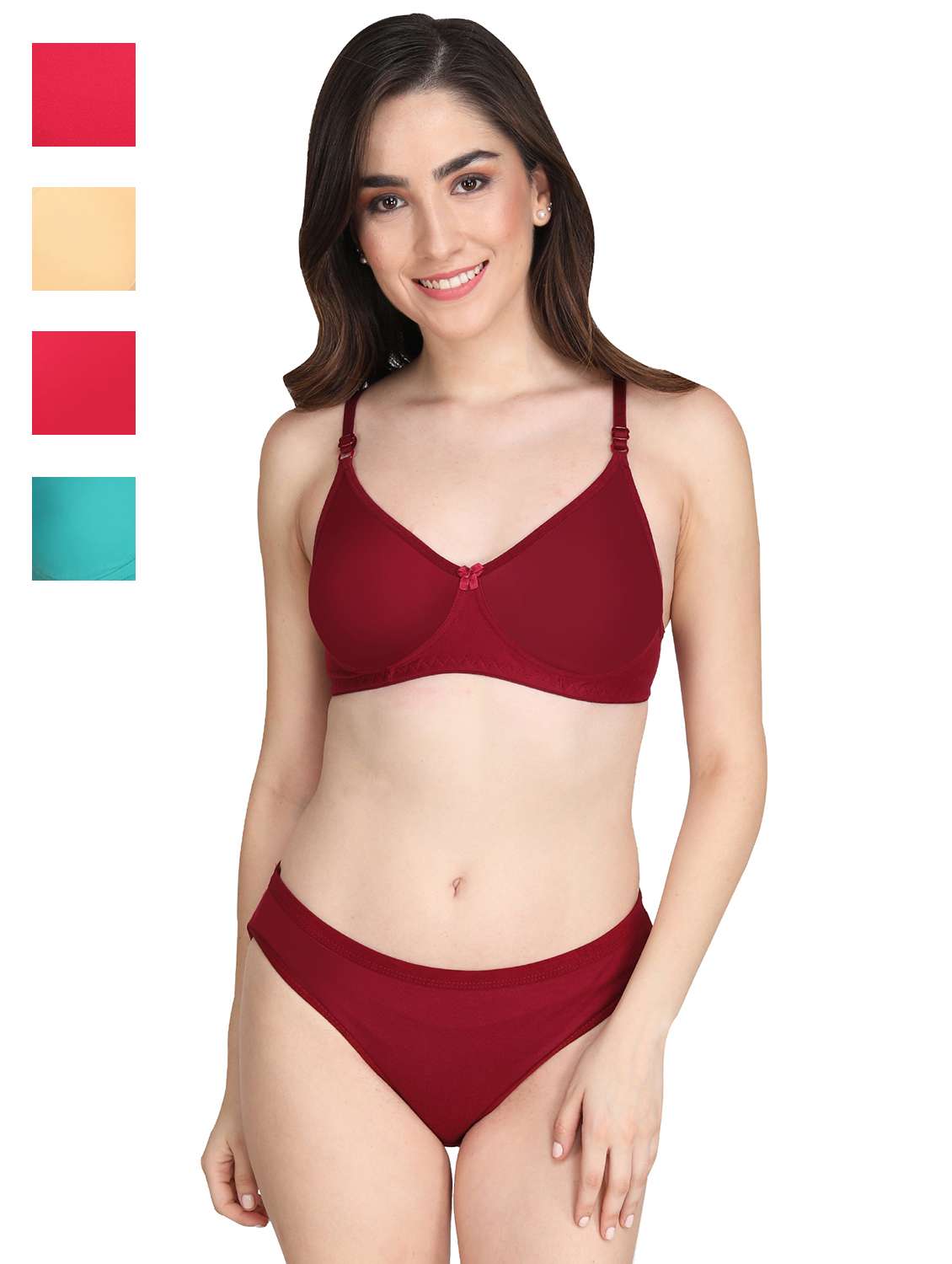 women pack of 4 solid bra and panty set