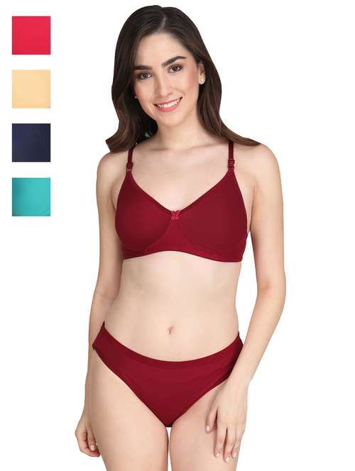 women pack of 4 solid bra and panty set - 22064953 -  Standard Image - 0