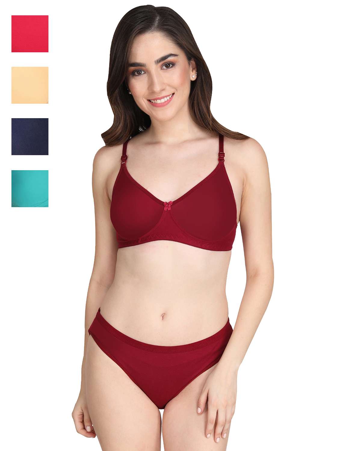 women pack of 4 solid bra and panty set