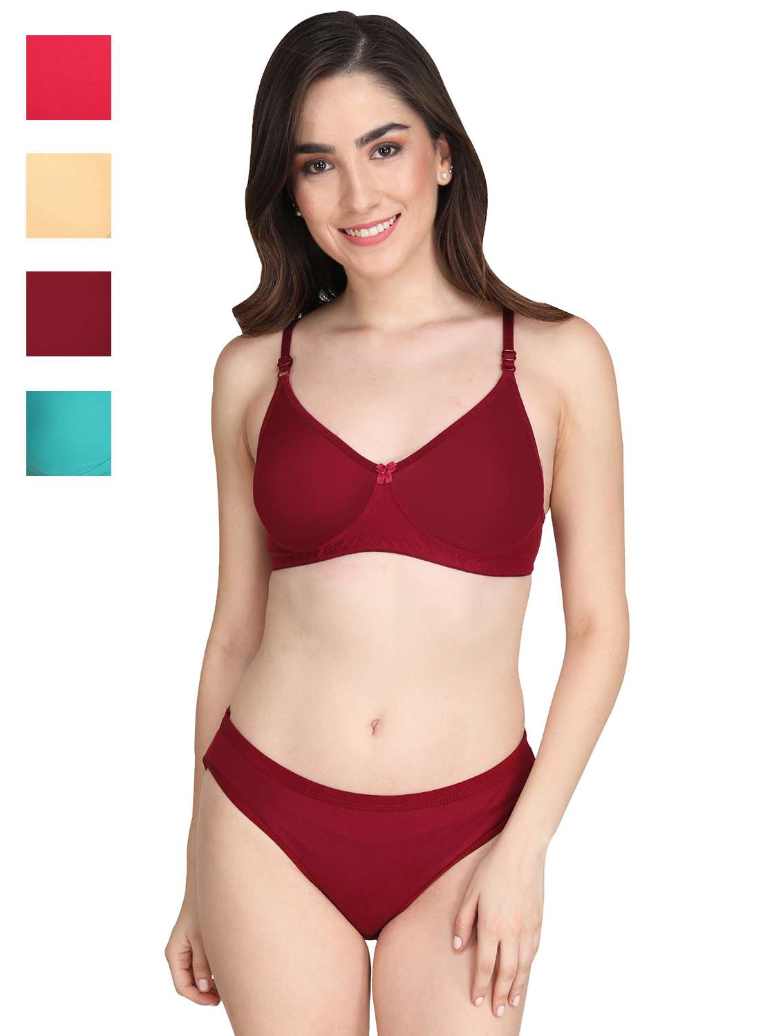 women pack of 4 solid bra and panty set