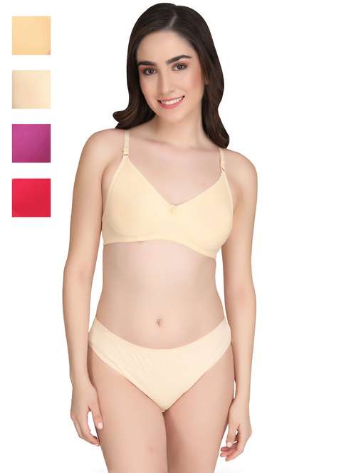 women pack of 4 solid bra and panty set - 22064960 -  Standard Image - 0