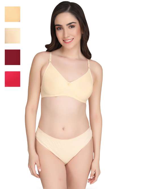 women pack of 4 solid bra and panty set - 22064968 -  Standard Image - 0