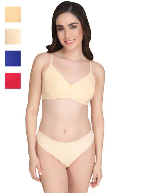 women pack of 4 solid bra and panty set - 22064969 -  Standard Image - 0