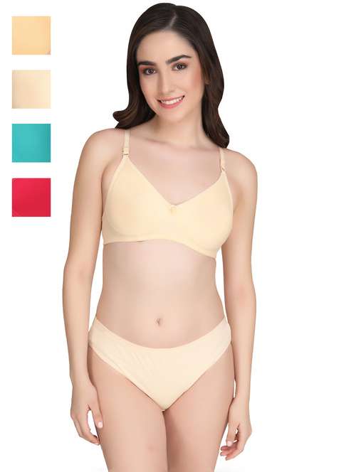 women pack of 4 solid bra and panty set - 22064970 -  Standard Image - 0