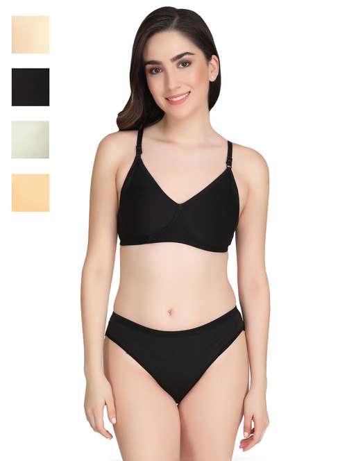 women pack of 4 solid bra and panty set - 22064971 -  Standard Image - 0
