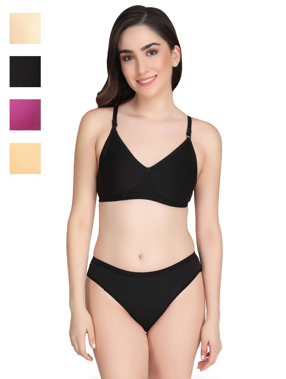 women pack of 4 solid bra and panty set