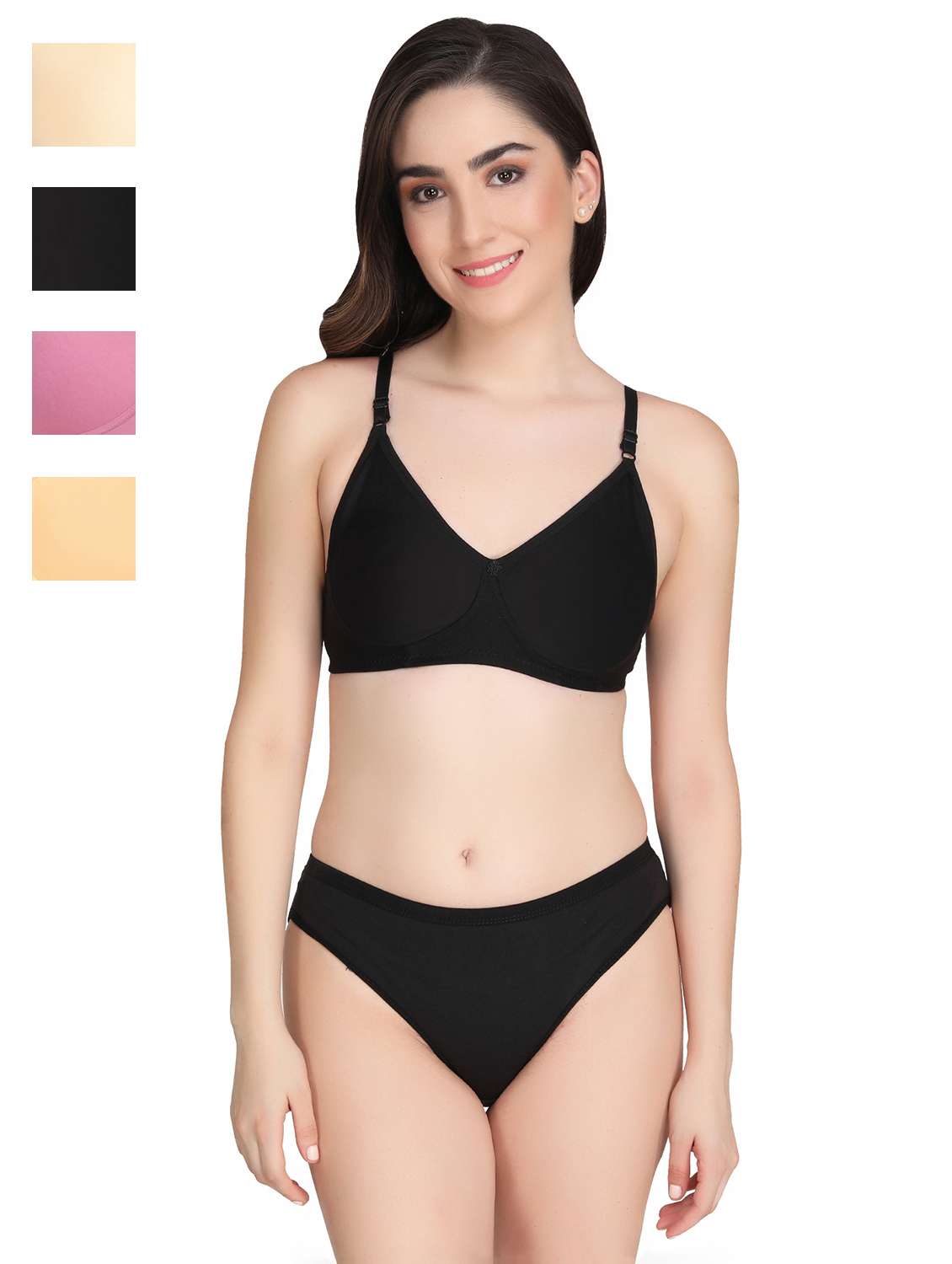 women pack of 4 solid bra and panty set