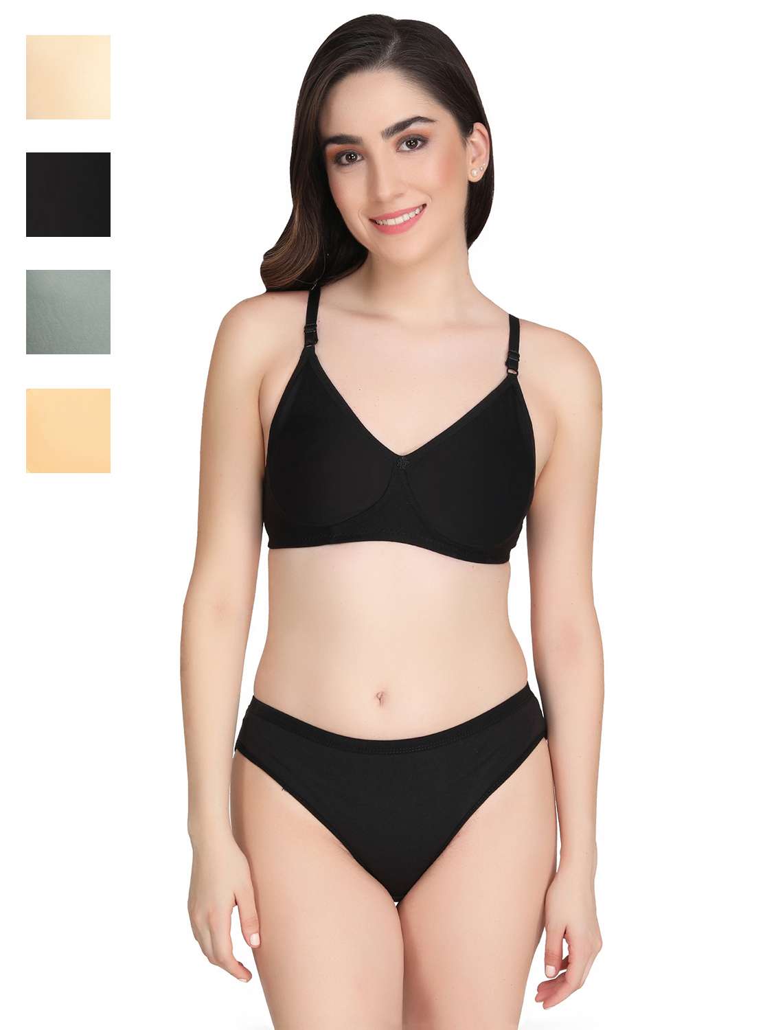 women pack of 4 solid bra and panty set