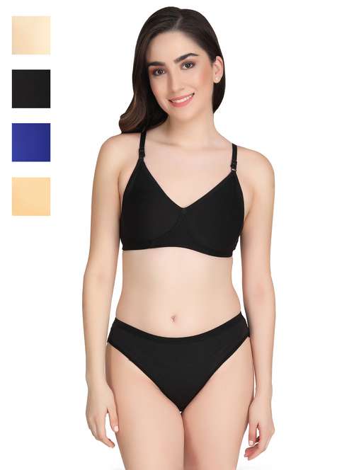 women pack of 4 solid bra and panty set - 22064981 -  Standard Image - 0