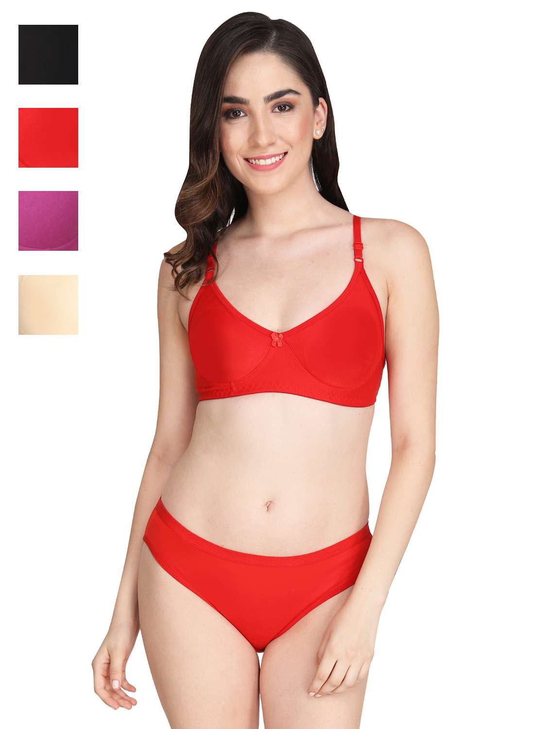 women pack of 4 solid bra and panty set