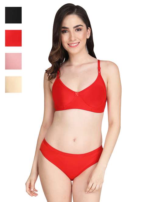 women pack of 4 solid bra and panty set - 22064990 -  Standard Image - 0
