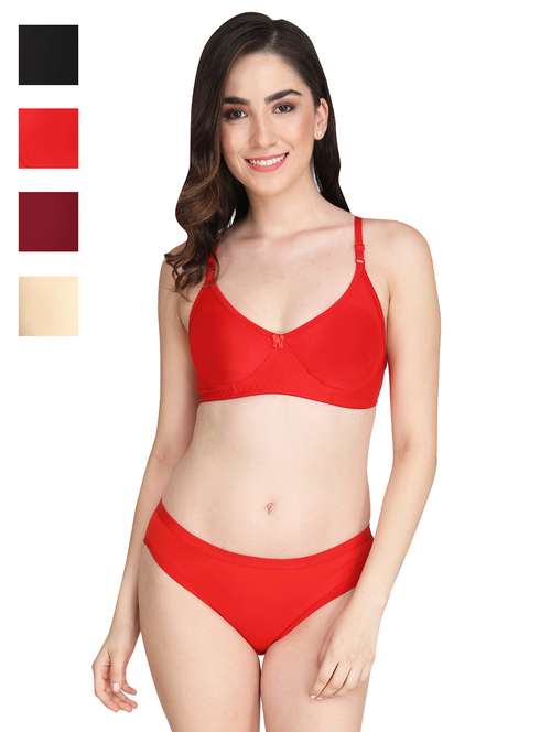 women pack of 4 solid bra and panty set - 22064993 -  Standard Image - 0