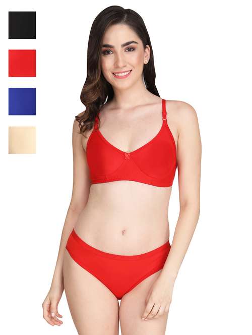 women pack of 4 solid bra and panty set - 22064994 -  Standard Image - 0