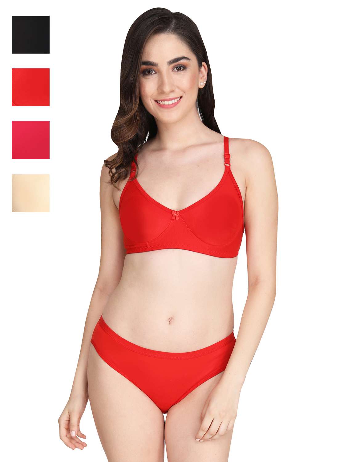 women pack of 4 solid bra and panty set