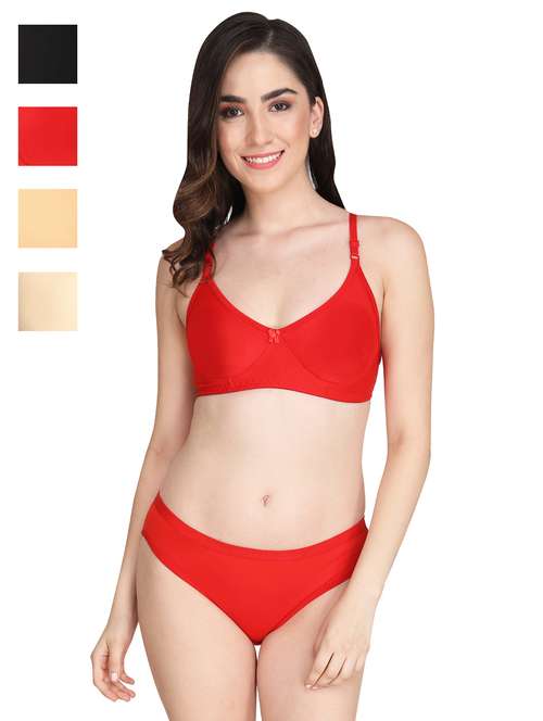 women pack of 4 solid bra and panty set - 22064997 -  Standard Image - 0