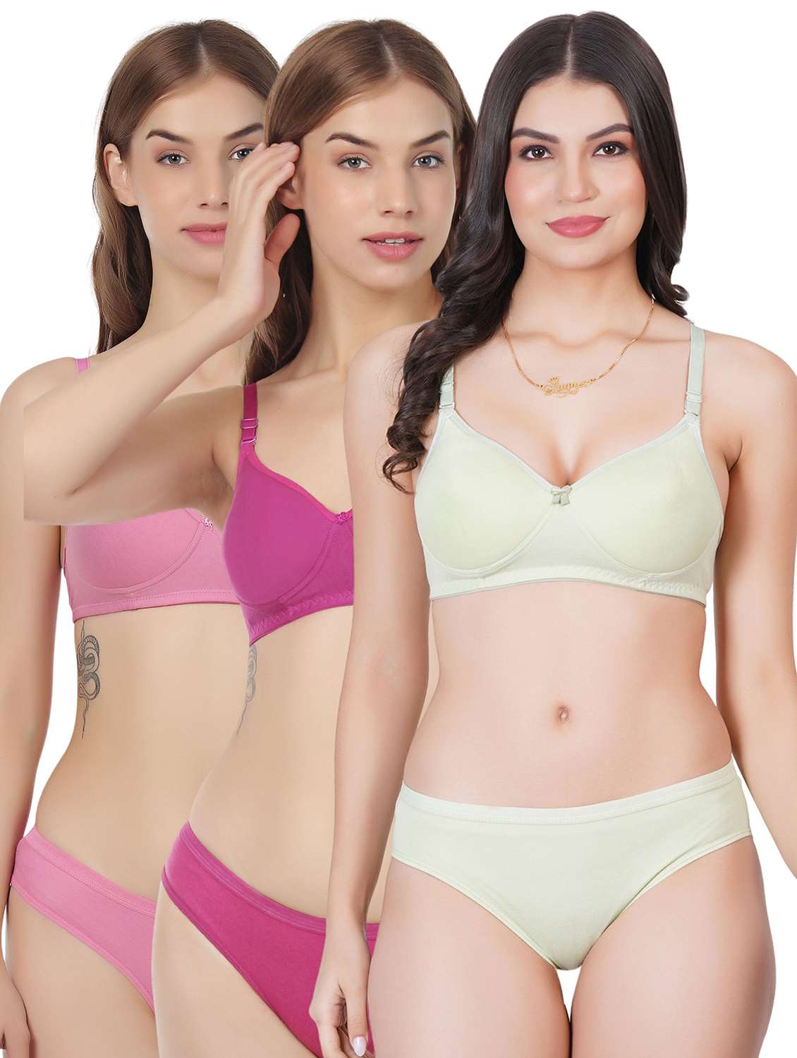 women pack of 2 solid bra and panty set