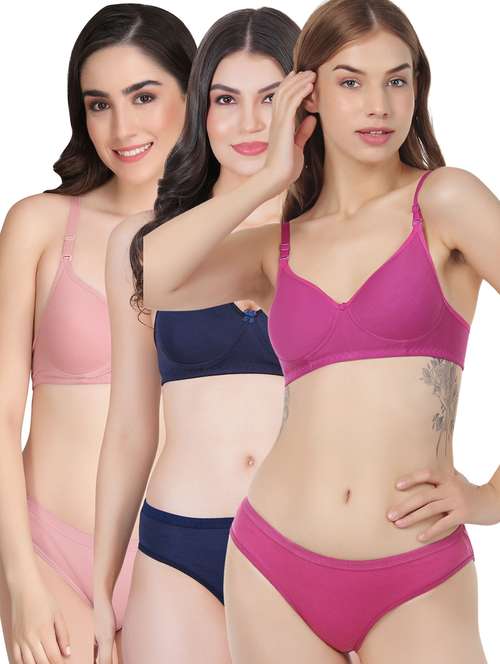 women pack of 3 solid bra and panty set - 22065009 -  Standard Image - 0