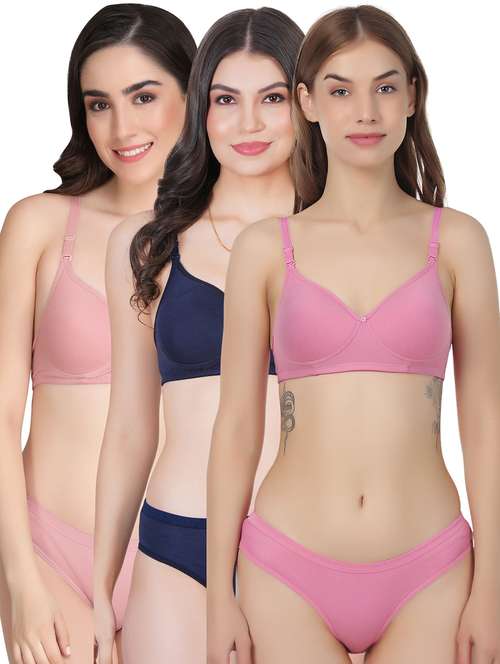 women pack of 3 solid bra and panty set - 22065010 -  Standard Image - 0