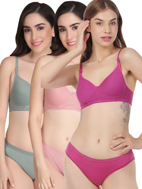 women pack of 3 solid bra and panty set - 22065014 -  Standard Image - 0
