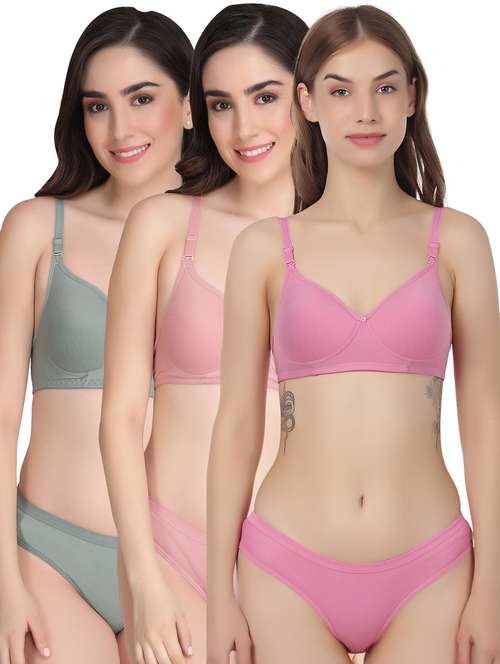 women pack of 3 solid bra and panty set - 22065015 -  Standard Image - 0