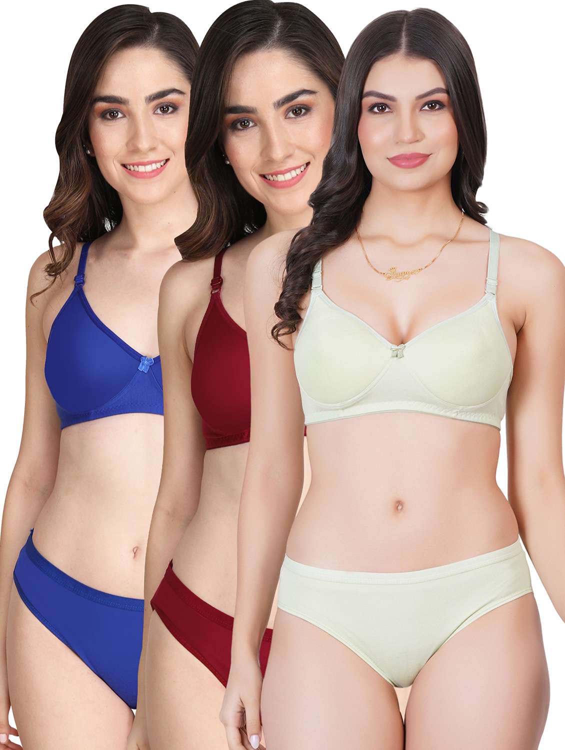 women pack of 3 solid bra and panty set
