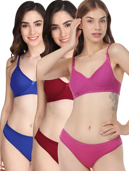 women pack of 3 solid bra and panty set - 22065035 -  Standard Image - 0