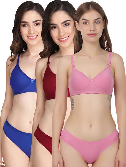 women pack of 3 solid bra and panty set - 22065036 -  Standard Image - 0