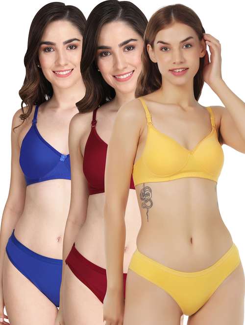 women pack of 3 solid bra and panty set - 22065037 -  Standard Image - 0