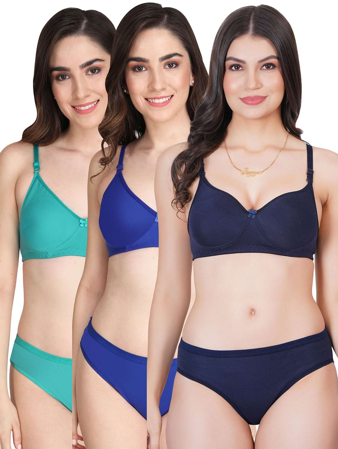 women pack of 3 solid bra and panty set