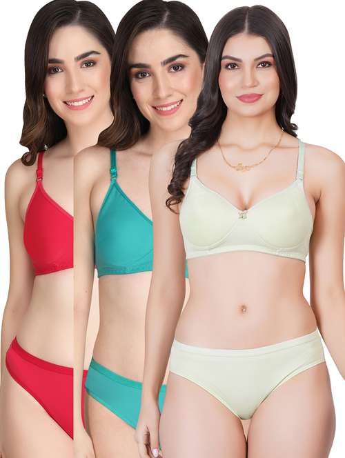 women pack of 3 solid bra and panty set - 22065053 -  Standard Image - 0