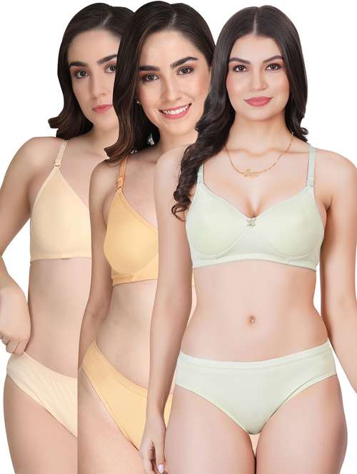 women pack of 3 solid bra and panty set - 22065076 -  Standard Image - 0