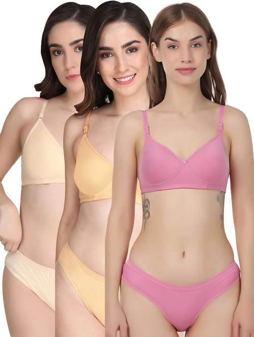 women pack of 3 solid bra and panty set - 22065078 -  Standard Image - 0