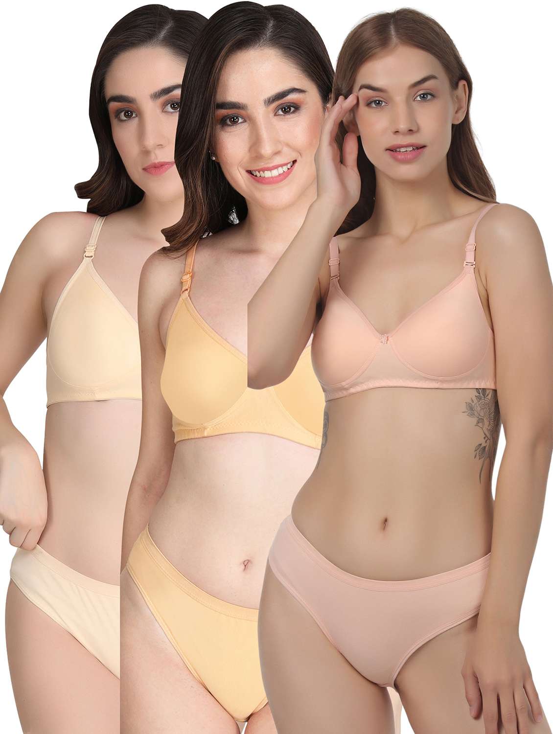 women pack of 3 solid bra and panty set
