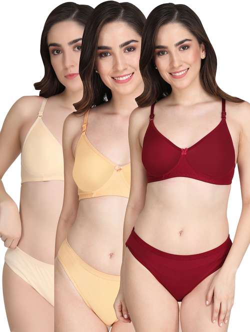 women pack of 3 solid bra and panty set - 22065085 -  Standard Image - 0