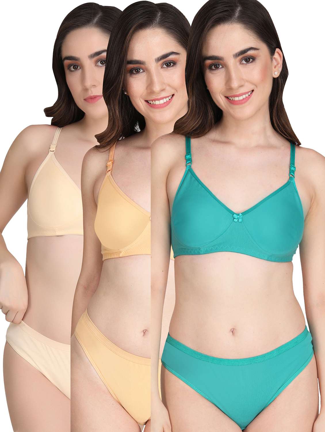 women pack of 3 solid bra and panty set