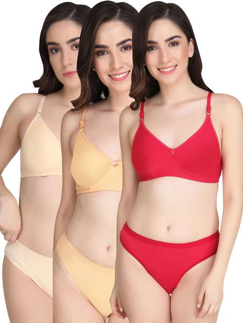 women pack of 3 solid bra and panty set - 22065088 -  Standard Image - 0