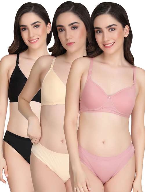 women pack of 3 solid bra and panty set - 22065095 -  Standard Image - 0