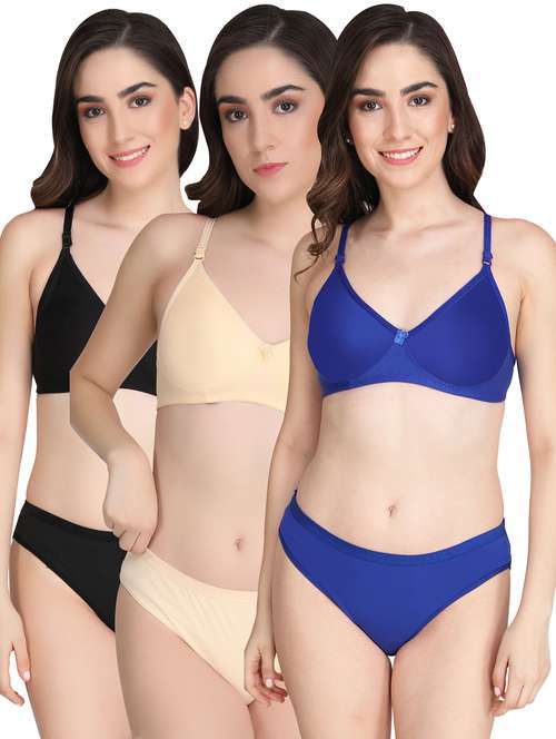 women pack of 3 solid bra and panty set - 22065099 -  Standard Image - 0